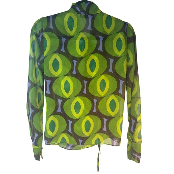 ZARA Green Wrap Small Blouse With Tie Neck & Button Details Lightweight Sheer - Picture 3 of 15